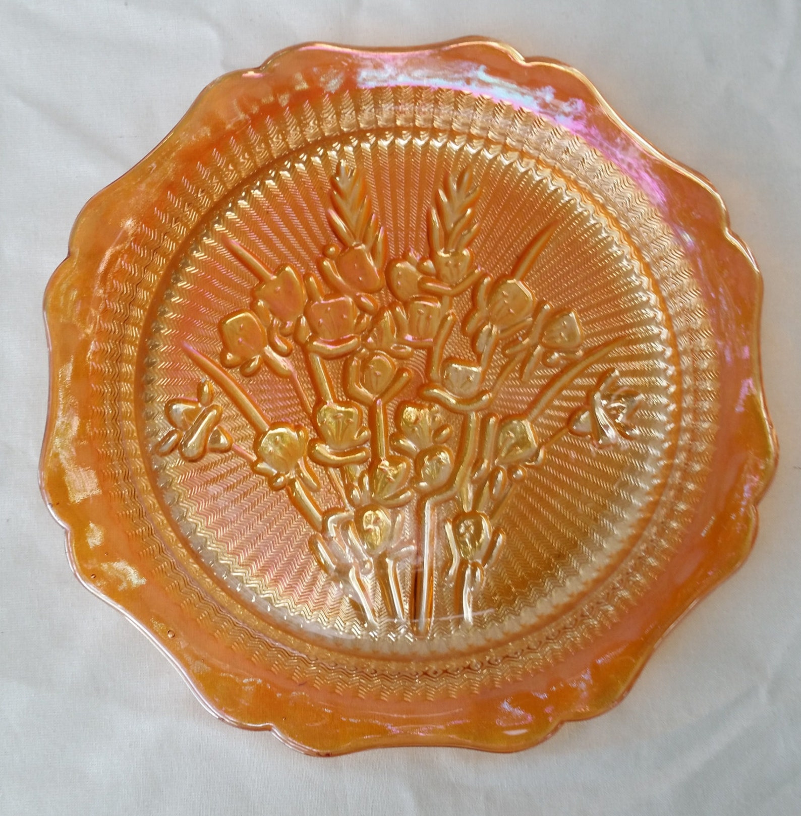 Vintage Orange Carnival Glass Plate Etsy