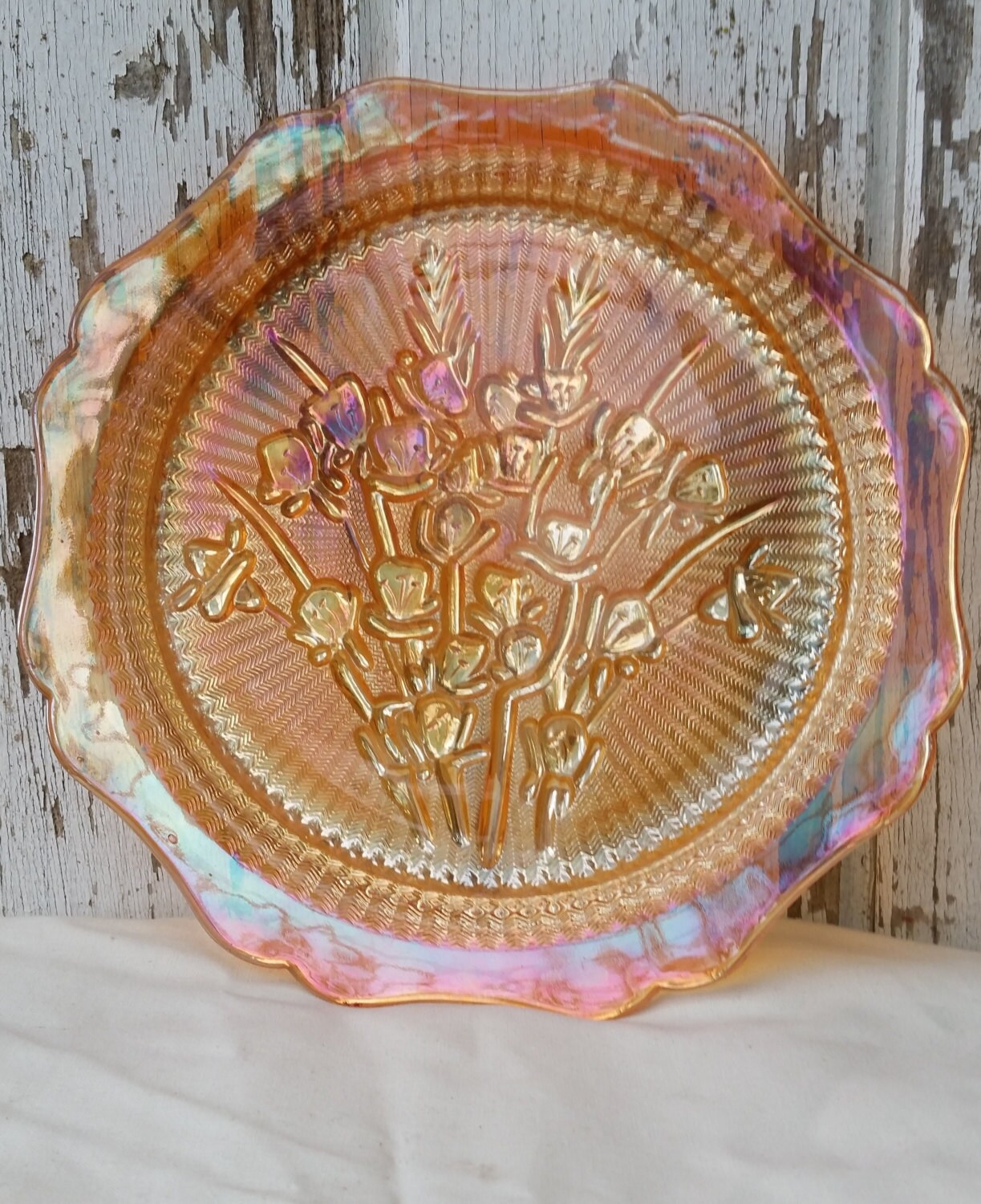 Vintage Orange Carnival Glass Plate Etsy