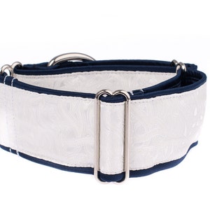 White blue martingale collar,greyhound collar, martingale collar, 2 inch, dog, blue, white,martingale collars