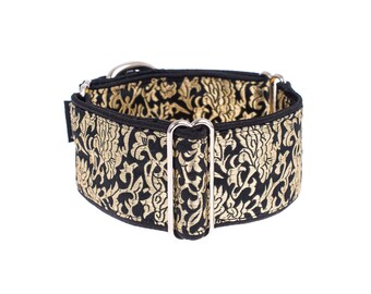 Black martingale collar, martingale collars, dogs collar, black, gold, martingale ,2 inch