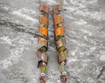 Handmade Twisted Copper Earrings, Flame Torched Copper Earrings, Rustic Copper Jewelry