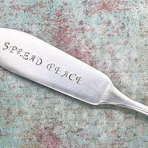 FREE SHIPPING! Hand Stamped Cheese Knife Butter Spreader Charcuterie Board Knife Hostess Gift Party Christmas Gift Under 20 Gift