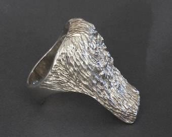 Knud V Andersen Denmark Chunky Unisex Scandinavian Danish Vintage Mid-century Modernist MCM Brutalist Organic Bark Sterling Silver Ring