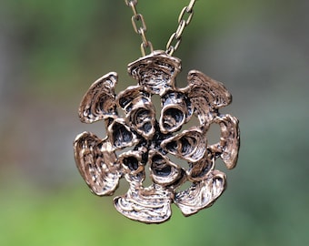 Studio Else & Paul. Norway. Large Modernist Brutalist  Bronze  Necklace Stylized Flower Pendant Design Number 830023 Ca 1975
