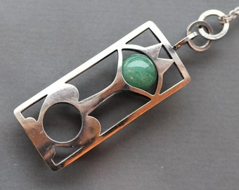 Elis Kauppi, Kupittaan Kulta, Finland. Vintage Mid-century Modernist Finnish Sterling Silver Green Stone Amazonite Necklace Pendant