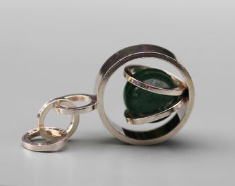 Elis Kauppi Kupittaan Kulta Finland Small Nordic Finnish Mid century Modernist MCM 925 S Sterling silver Pendant Aventurine Green Stone