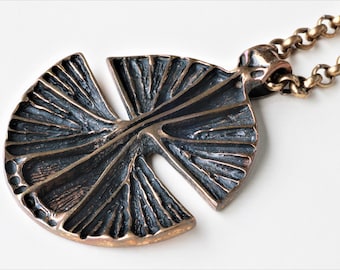 Unn Tangerud Uni David-Andersen Unis Workshop Norway Vintage Scandinavian Norwegian Brutalist Organic Bronze Pendant Original Chain 1960s