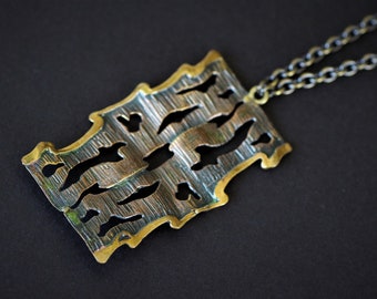 Vintage Brutalist Bronze Necklace Pendant Chain Finnish? Norwegian?