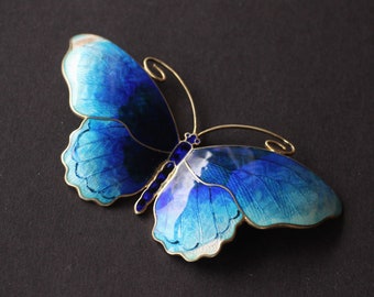 AS-IS Nils M. Elvik  Norway Large Vintage Norwegian Silver Sterling Vermeil Enamel Butterfly Brooch Pin Wingspan: 9 cm N.B. Enamel loss