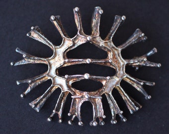 Studio Else & Paul, Norway. Scandinavian Norwegian Modernist Brutalist Organic Sterling Silver Combined Pendant Brooch Pin # 331050
