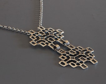 Unn Tangerud Uni David-Andersen Unis Workshop Norway Vintage Scandinavian Norwegian Brutalist Silver Sterling 925 S Double Pendant Necklace