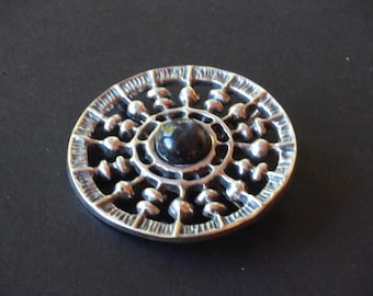 AS-IS Unn Tangerud Uni David-Andersen Norway Mid Century Modern Pendant Brooch Silver Sterling Labradorite Unns Sun Chariot Stone Series