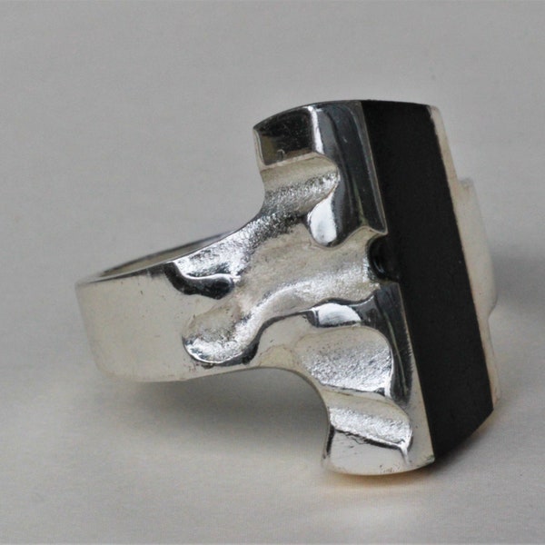 MINT Lapponia Zoltan Popovits Finland Vintage Nordic Finnish Modernist Ring 925 Silver sterling Ebony inlay Diameter 17mm