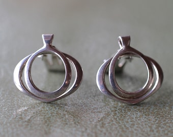 Toril Bjorg, David-Andersen, Norway. Vintage Sterling Silver Modernist Clip-on earrings "Space" 1975.