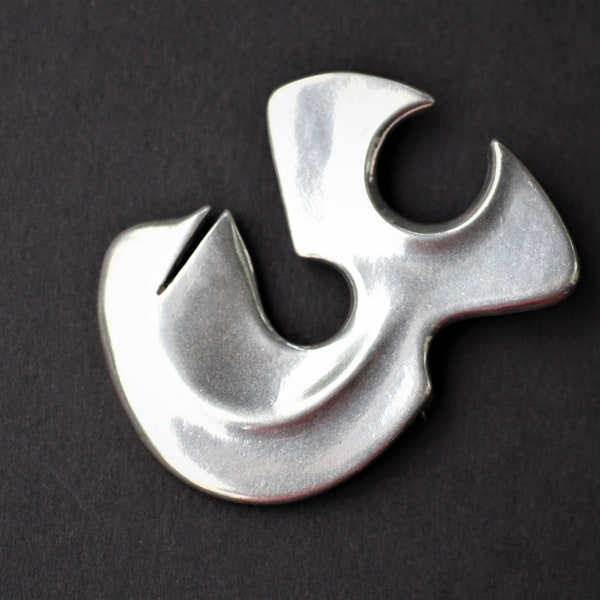 Signed Bjørn Sigurd Østern for Per Killingmo Norway Vintage Scandinavian Norwegian Modernist MCM Large Sterling Silver Brooch Stylized whale