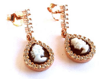 Shell cameo earrings profile zircons italian cameos jewelry donadio cameo shell boucles camée pendientes camafeo カメオイヤリング Камея серьги