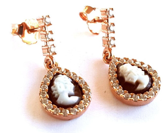 Shell cameo earrings profile zircons italian cameos jewelry donadio cameo shell boucles camée pendientes camafeo カメオイヤリング Камея серьги