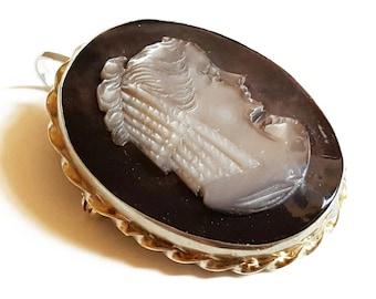 Vintage madre di perla cameo spilla e ciondolo cameo italiano gioielli donadio cameo conchiglia penche camée camée