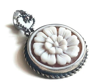 Floral Sardonyx Shell Cameo Pendant: Sterling Silver Italian Jewelry