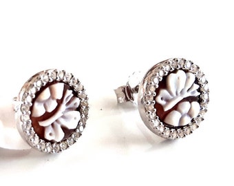Shell cameo lobe earrings Butterflies italian cameos jewelry donadio cameo shell boucles d'oreilles camé camafeo カメオイヤリング Камея серьги gift