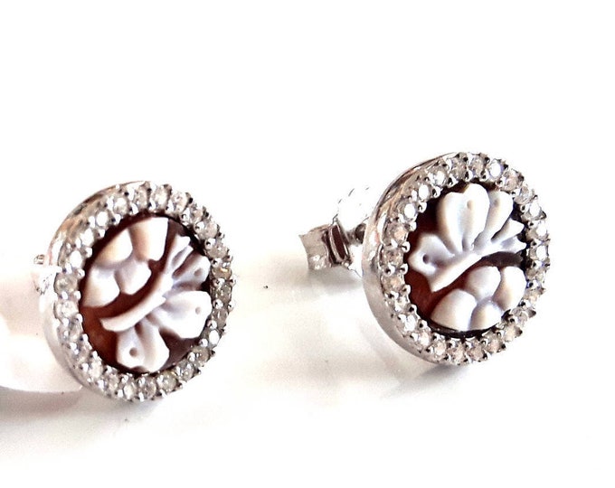 Shell cameo lobe earrings Butterflies italian cameos jewelry donadio cameo shell boucles d'oreilles camé camafeo カメオイヤリング Камея серьги gift