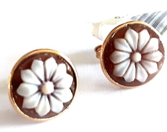 Gold shell cameo earrings flowers italian cameos jewelry donadio cameo shell boucles oreilles camée pendientes camafeo カメオイヤリング Камея серьги