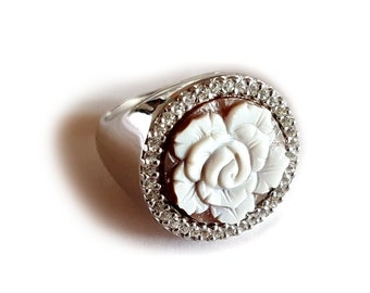 Shell cameo ring rose flower italian cameo jewelry donadio cameos shell bague camée камея кольцо カメオリング anillo camafeo