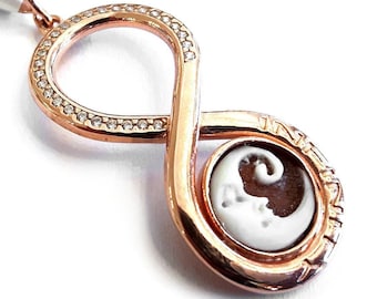 Moon Shell Cameo Pendant: Infinity Sterling Silver, Gold Plated