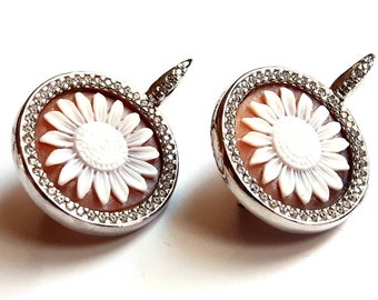 Sunflower Cameo Earrings: Sterling Silver Sardonyx Shell, Italian Jewelry