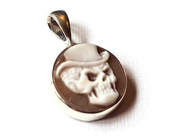 Skull Cameo Pendant: Sardonyx Shell, Sterling Silver Donadio Jewelry