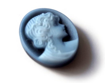 Blue Agate Cameo: Loose Stone with Woman Profile (1.2cm)