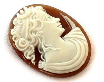 Hand Carved Shell Cameo: Diana Goddess Profile, Italian Jewelry (25mm)