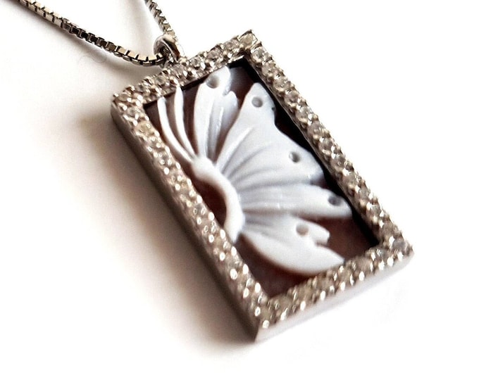 Shell cameo necklace butterfly italian cameo jewelry donadio cameo shell Collier camée camafeu Камея ожерелье カメオネックレス anniversary gift