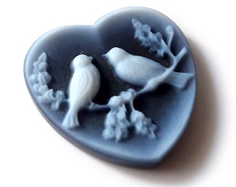 Blue stone cameo heart birds italian stone cameo jewelry donadio agate stone cameo camée lâche ルーズカメオ свободная камея camafeo flojo