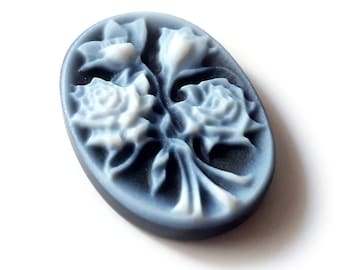 Blue Agate Stone Cameo: Italian Flowers Bouquet, Donadio Jewelry (1.9cm)