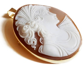 Gold cameo brooch & pendant Ceres goddess italian cameo jewelry donadio cameos shell broche camée camafeu colgante Камуфляжная брошь カメオブローチ