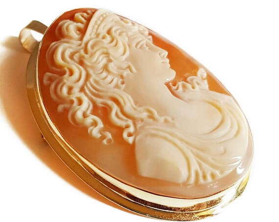 Shell cameo brooch /& pendant Maenad profile italian cameo jewelry donadio cameos shell camafeo broche cam\u00e9e \u041a\u0430\u043c\u0443\u0444\u043b\u044f\u0436\u043d\u0430\u044f \u0431\u0440\u043e\u0448\u044c \u30ab\u30e1\u30aa\u30d6\u30ed\u30fc\u30c1