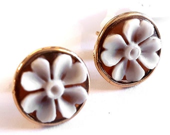 Gold cameo earrings quatrefoil italian cameo jewelry donadio cameo shell boucles oreilles camée pendientes camafeo カメオイヤリング Камея серьги