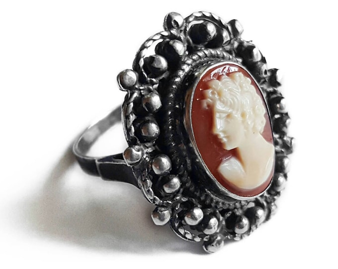 Leather cameo flower bracelet, italian cameo bracelet, handmade bracelet, sterling silver, silver bracelet, italian jewelry, gift for her
