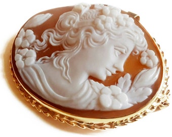 Gold cameo brooch & pendant Flora goddess italian cameo jewelry donadio cameos shell broche camée pendentif Камуфляжная брошь カメオブローチ