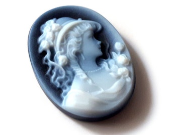 Blue stone cameo woman w/ hat italian stone cameo jewelry donadio agate stone cameo camée lâche ルーズカメオ свободная камея camafeo flojo