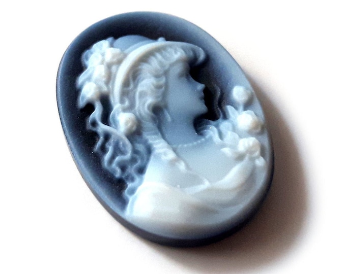 Blue stone cameo woman w/ hat italian stone cameo jewelry donadio agate stone cameo camée lâche ルーズカメオ свободная камея camafeo flojo