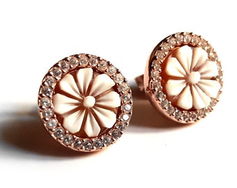 Shell cameo earrings round daisies zircons italian cameo jewelry donadio cameo shell boucles d'oreilles camée camafeo カメオイヤリング Камея серьги