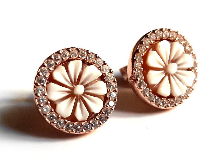Shell cameo earrings round daisies zircons italian cameo jewelry donadio cameo shell boucles d'oreilles camée camafeo カメオイヤリング Камея серьги