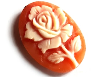 Loose Shell Cameo: Hand-Carved Rose Flower, Italian Carnelian Seashell