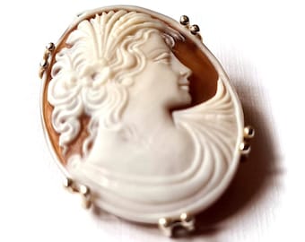 Ceres Cameo Brooch Pendant: Sardonyx Shell, Sterling Silver