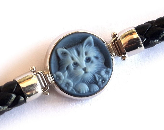 Blue cat cameo bracelet italian cameo jewelry donadio agate stone cameos bracelets camée Камень камео браслет 石のカメオブレスレット pulsera camafeo