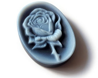 Blue Agate Stone Cameo: Rose Flower, Italian Jewelry (18x13mm)