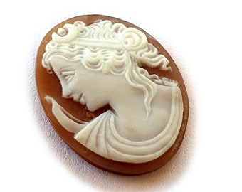 Diana Cameo: Loose Shell, Hand Carved Sardonyx, Italian Jewelry (25mm)