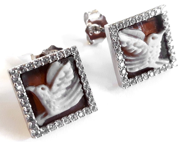 Shell cameo earrings birds square italian cameos jewelry donadio cameo shell boucles oreilles camée pendientes camafeo カメオイヤリング Камея серьги